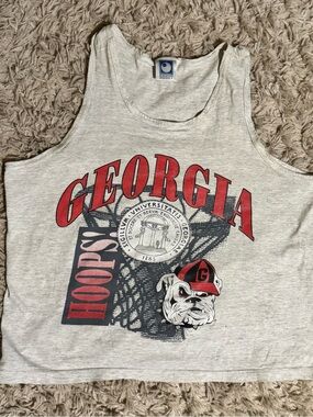 Vintage Georgia Bulldogs 'Hoops' Graphic Tank - Red & Heather Gray